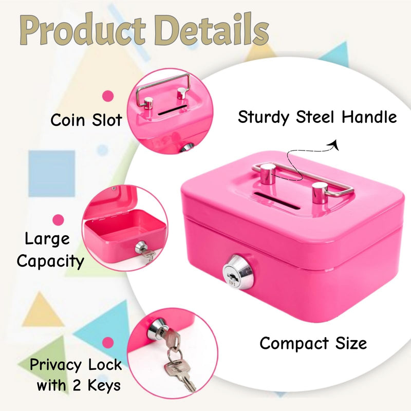 4 Pack Mini Cash Box, Small Metal Money Box with Key Lock, 4.5"L × 3.3"W × 2"H Durable Safe Coin Organizer Bank for Christmas New Year Gift