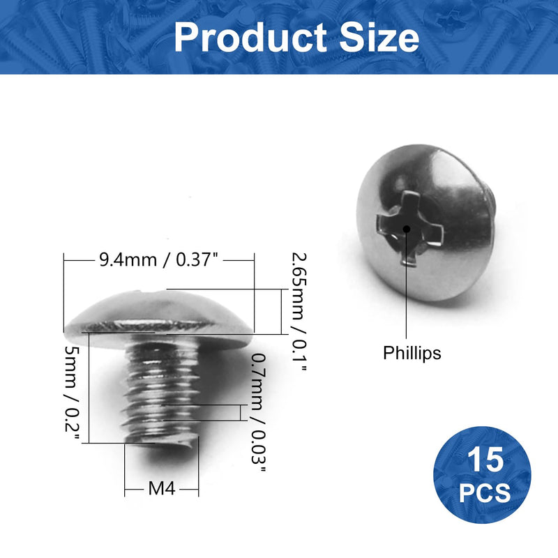 MroMax 15Pcs M4 x 5mm Truss Head Machine Screws Phillips Cross Truss Flat Head Screw 304 Stainless Steel Furniture Fasteners Bolts for Home Office Christmas Decoration Mounting Screws 15