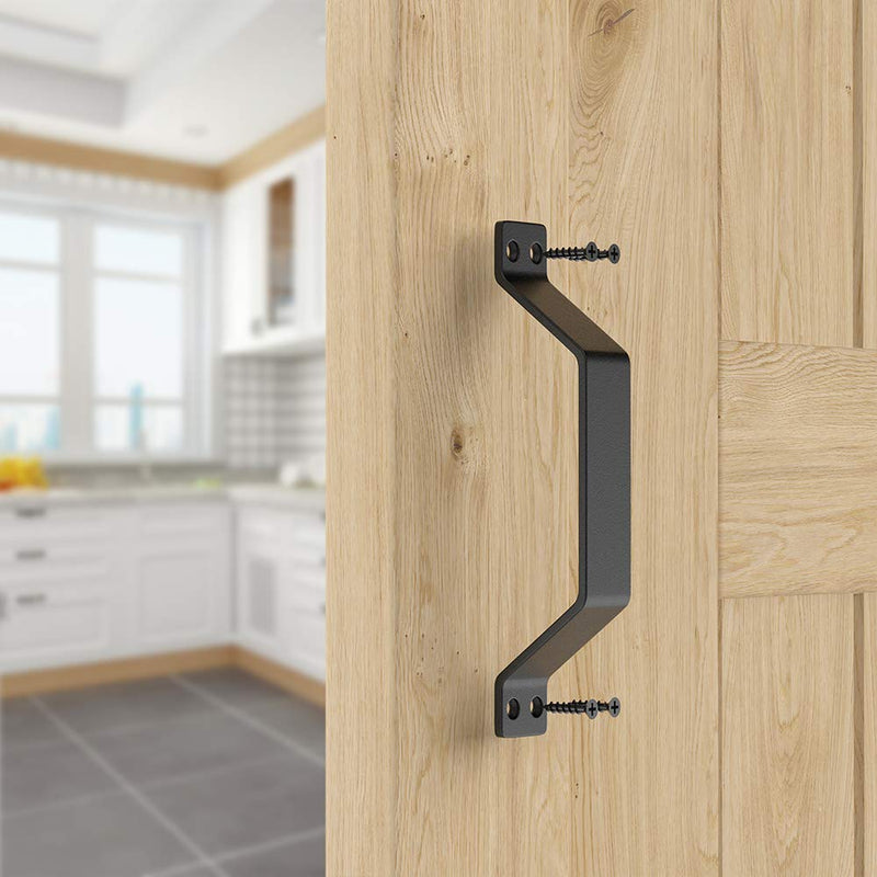 WINSOON Simple Sliding Barn Door Handle, Comfortable Handy Touch Gate Handle Pull Set, Premium Black Carbon Stainless Steel Body, Snugly Fits 7-3/4" Hole Spaces Wood Doors, Replace Old Pull Handles 1
