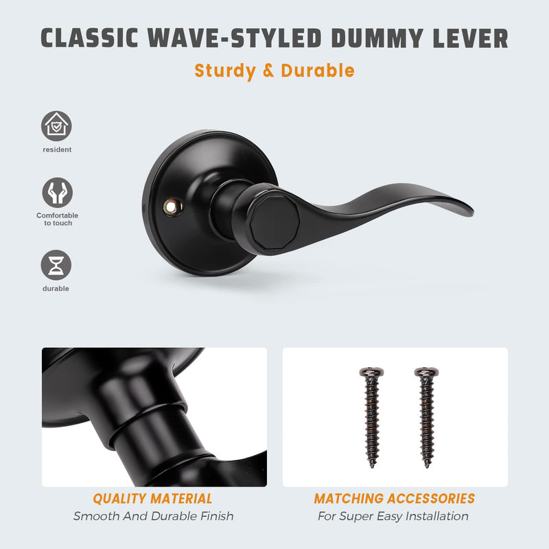 KNOBWELL 5 Pack Black Dummy Door Handle Interior Door Knobs, Closet Door Handles Inside Door Levers, Non-Functioning Right Handing (No Lock/Latch) Black-Right Handing