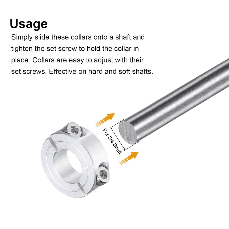 uxcell 2pcs Double Split Clamp-On Shaft Collar for 3/4" Shaft, Two-Piece Clamping Collar, 1-1/2" OD, 1/2" Thickness, Aluminum Alloy Set Screw Split Collar Clamp