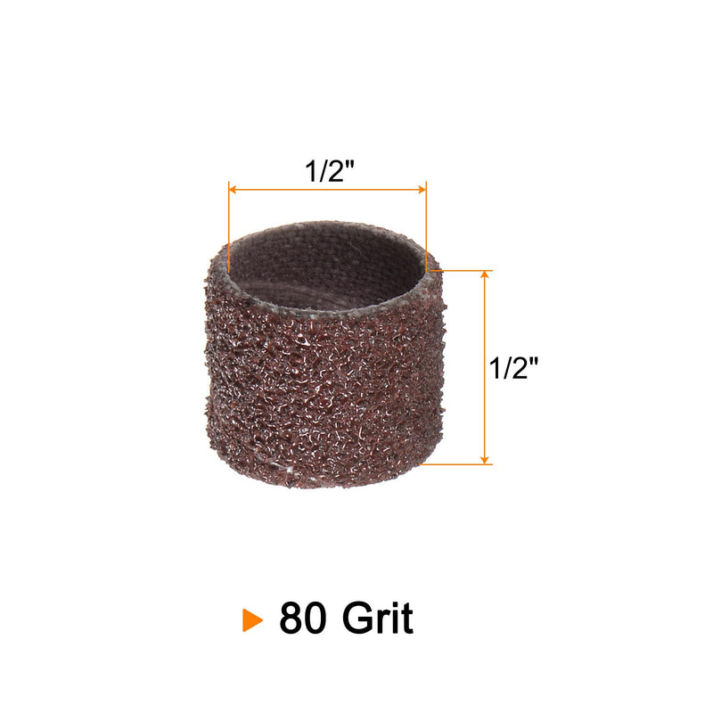 HARFINGTON 100pcs Sanding Drums 1/2 Inch Mini Sanding Sleeves 80 Grit Sanding Bands for Drum Sander Rotary Tools