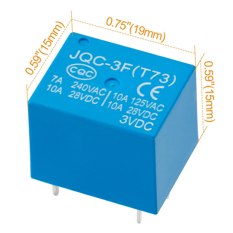10pcs PCB Power Relay JQC-3F(T73), DC 3V Coil, 7A 240VAC, SPDT, 5 Pins (10) 10