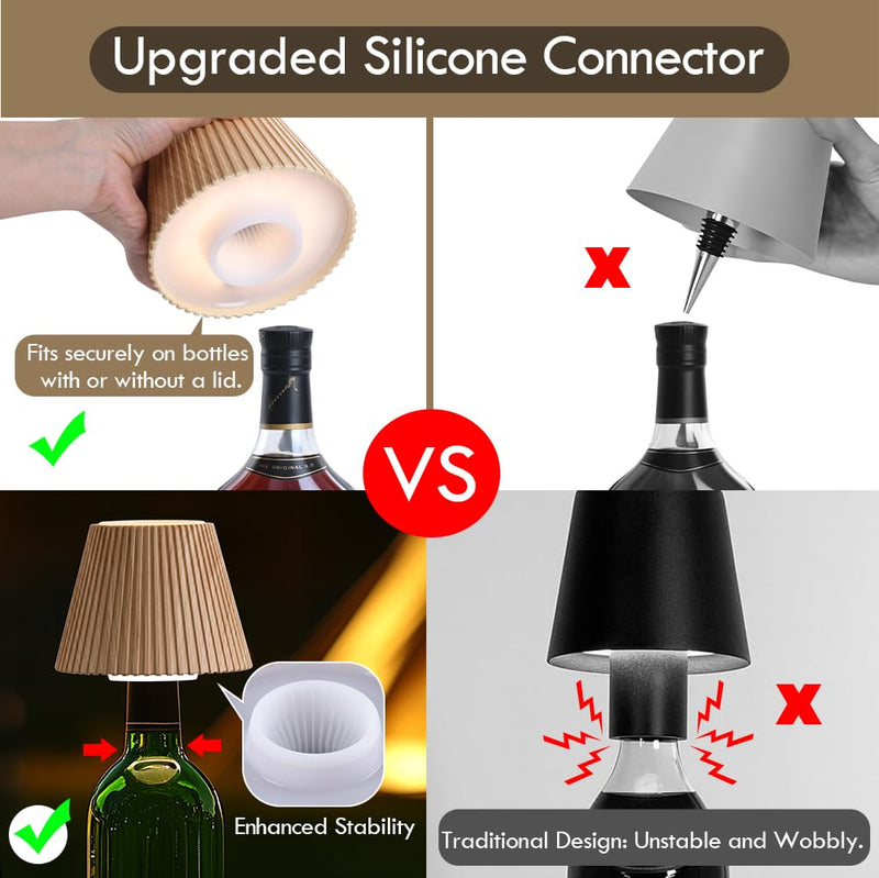 WILIT Wireless Bottle Lamp Shades for Table Lamps, 3 Level Brightness Touch Lamps for Nightstand, Rechargeable Lamp Cordless Lamp for Bedroom Bar&Restaurant, Modern Wine Bottle Light, Gifts for Women 1pc-Natural Wood Grain