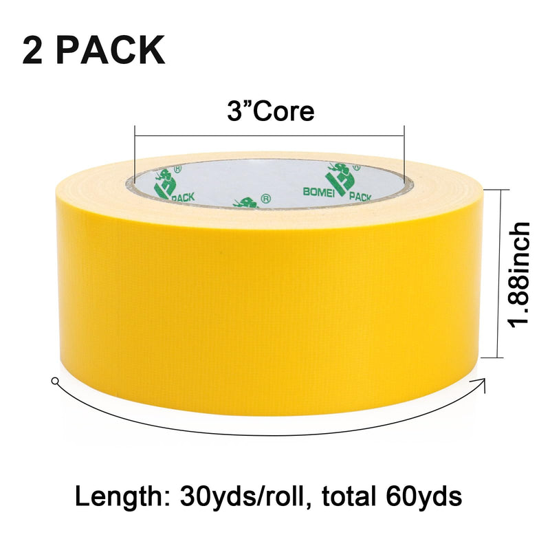 BOMEI PACK Duct Tape Yellow, Heavy Duty Strong Industrial Color Duct Tape 9mil x 1.88inch x 30yds for Packing and Repairing 2Rolls (1.88inch x 30yds)