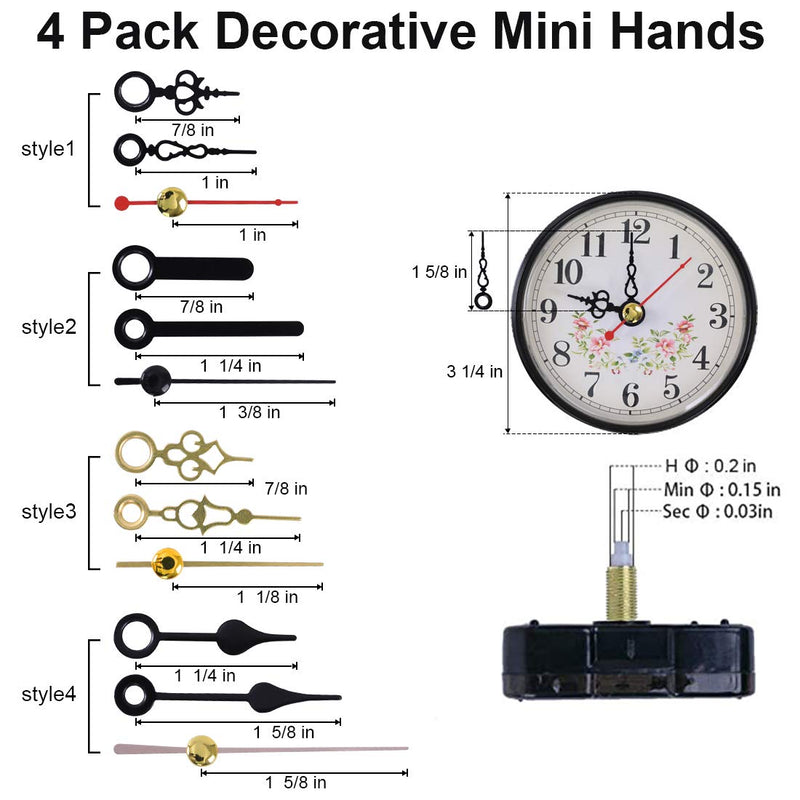 EMOON 2 Pack Non-Ticking Clock Mechanism with 4 Pack of Short Clock Hands, Clock Movement Motor Kit for Clock Repair, Replacement and Custom Clock, Total Shaft Length 7/8 in