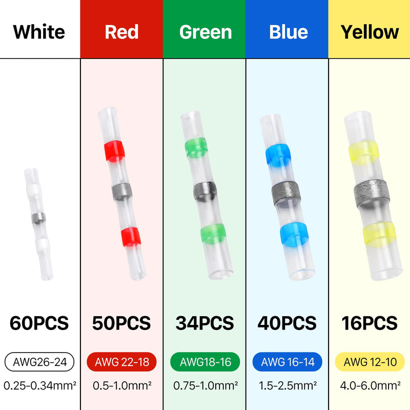 200PCS Solder Seal Wire Connectors Kit, Upgraded Heat Shrink Butt Wire Connectors, Waterproof Electrical Butt Splice Wire Terminals for Marine Automotive Trailer RV Boat Truck Wiring
