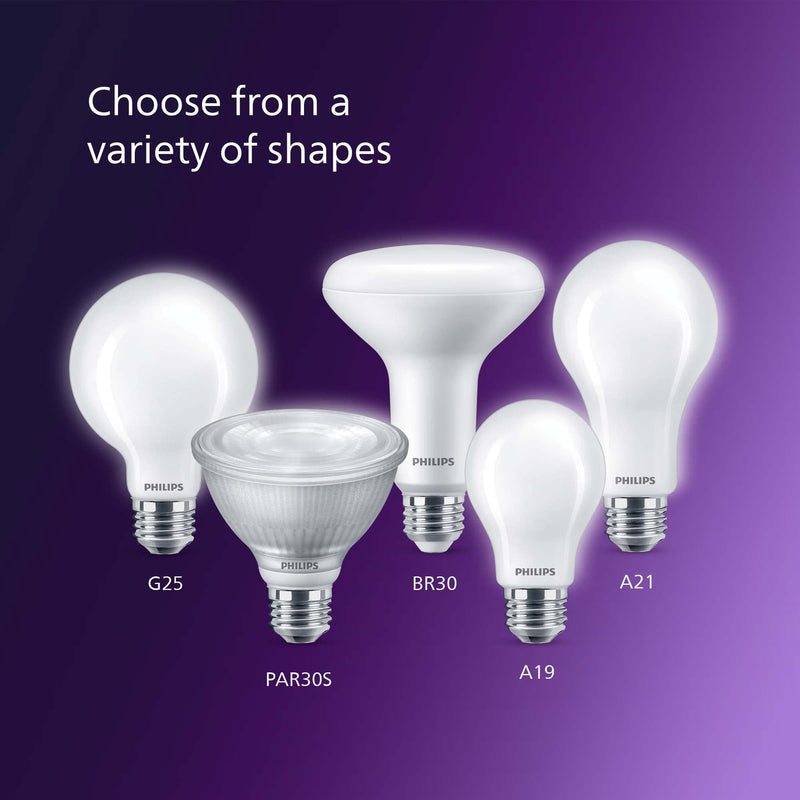 PHILIPS LED 100-60-40W A21 4-Pack 3-Way Soft White (2700K) 1600-800-450 Lumen (14-8-5W = 100-60-40W) Frosted Flicker-Free Light Bulbs