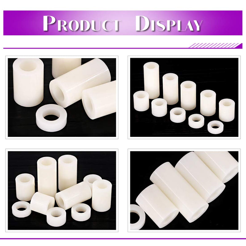 Swpeet 150Pcs Nylon Round Spacer Standoff Screw Nut Assortment Kit, Nylon PA66 Plastic Standoff OD 11mm and ID 6.2mm Length 3mm 4mm 5mm 8mm 10mm 12mm 15mm 18mm 20mm 25mm for M6 Screws Prototyping