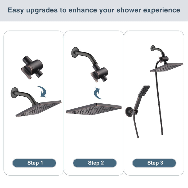 BRIGHT SHOWERS Shower Arm Diverter Valve for Hand held Showerhead and Fixed Spray Head, 3-Way Shower Head Diverter Valve, Oil-Rubbed Bronze Oil Rubbed Bronze