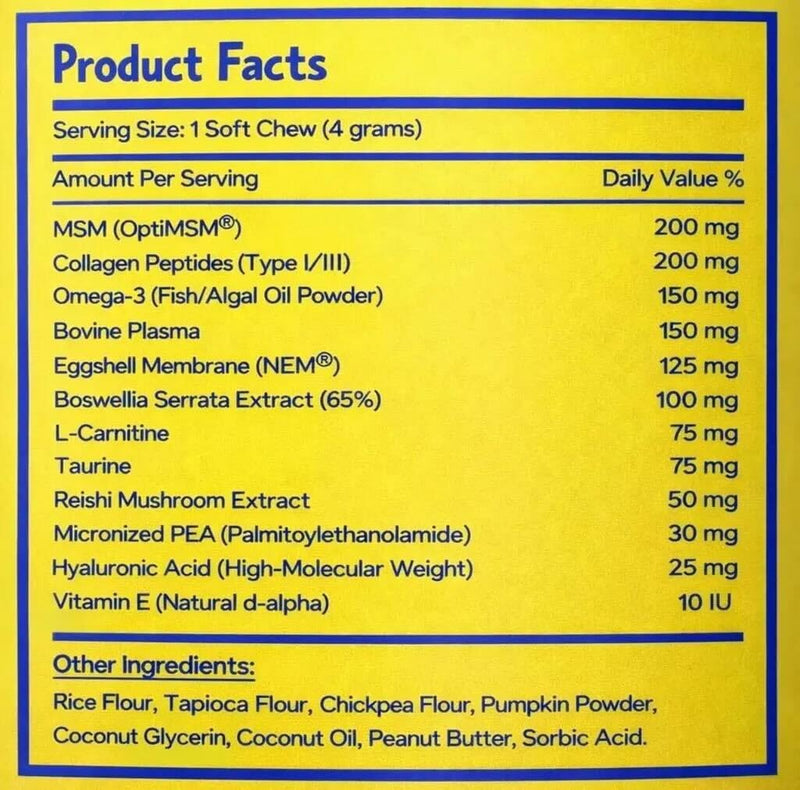 Zoomies Hip & Joint Supplement for Dogs - Soft Chews with Eggshell Membrane, Boswellia, MSM - Joint Support for Senior Dogs - Made in USA - 60 Chews 60 Chews (Pack of 1)