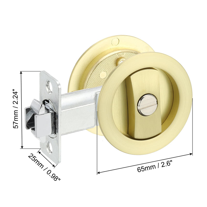 PATIKIL Round Recessed Door Lock, Pocket Door Lock Invisible 2 Sided Hardware Privacy Sliding Door Latch for 1-3/8" to 2" Thickness Door, Gold