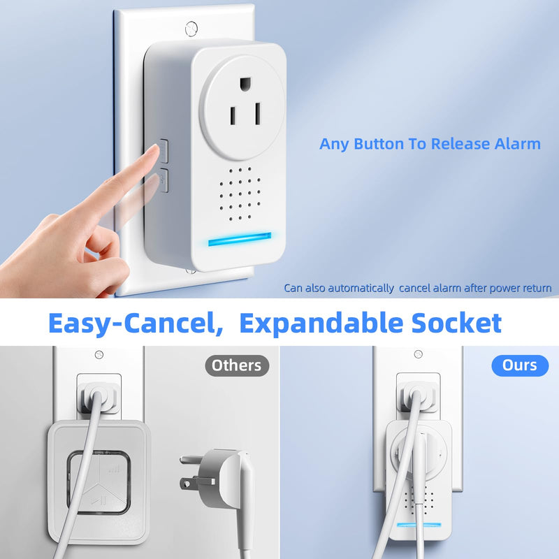 0-120dB Super -Loud Power Failure Alarm 6 Alert, Adjustable Freezer Alarm 12H, Power Outage Alarm for Freezer, Power Loss Alarm Monitor for Freezer, Fridge, Refrigerator, GFI/ GFCI(1PACK)
