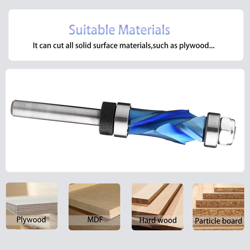 Compression Spiral Flush Trim Router Bit Top & Bottom Bearing 1/2 inch Cutting Dia with 1/4 inch Shank with Nano Coated Pattern Solid Carbide Template Woodworking Tool FRCT2 1/2"Dia +1/4" Shank