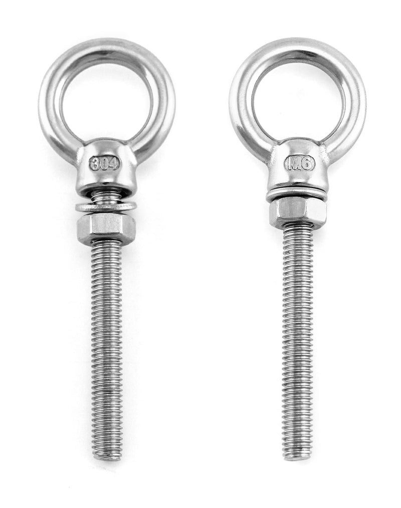 QWORK Threaded Eyebolts, 20 Pack 1/4" x 2" Long Stainless Steel Marine Grade Shoulder Eye Bolt 1/4" x 2"
