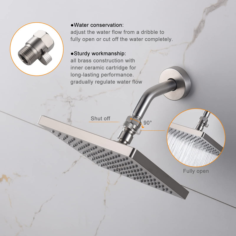 Brushed Nickel Water Flow Control Valve, G 1/2" Shower Head Flow Control Brass Shut Off Valve for Handheld, Water Pressure Regulator Replacement for Shower System Brushed Nickel