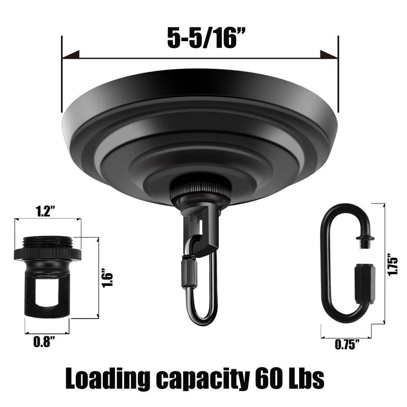 5-5/16 Inches Light Canopy Kit with Heavy Duty, Replacement Cover Plate with Mounting Hardware for Chandelier, Pendant Light, Swag Light, Flower Basket or DIY Projects (Black) 5-5/16 Inch Canopy Black