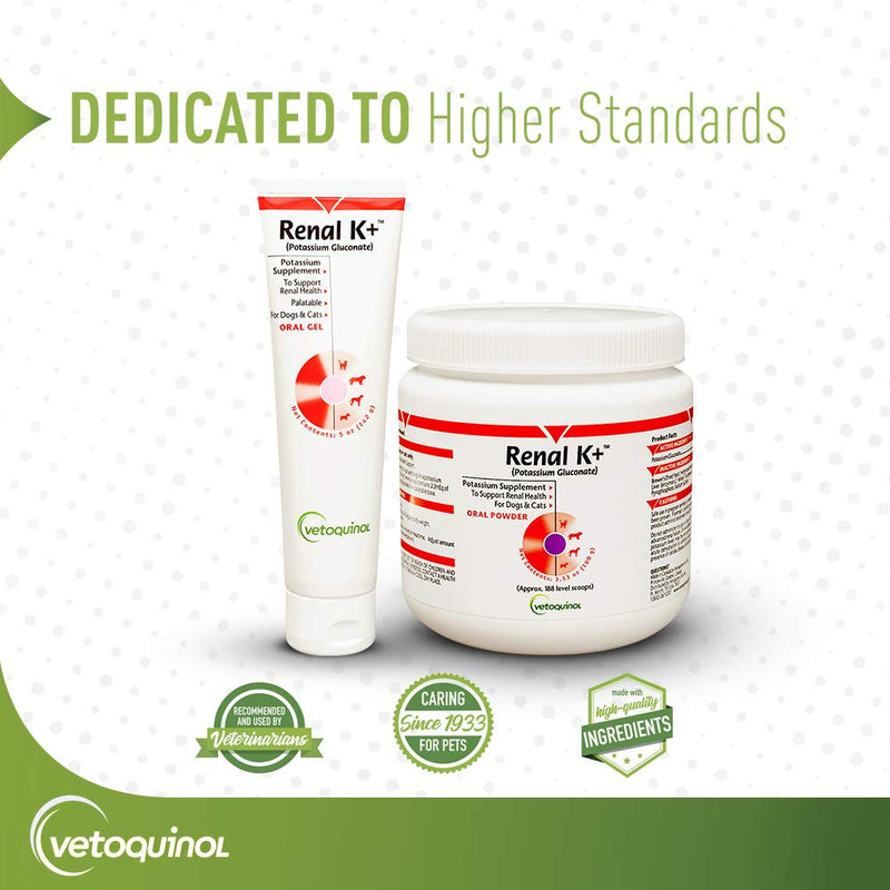 Vetoquinol Renal K+ (Potassium Gluconate) Potassium Supplement Powder for Dogs and Cats, 3.5oz