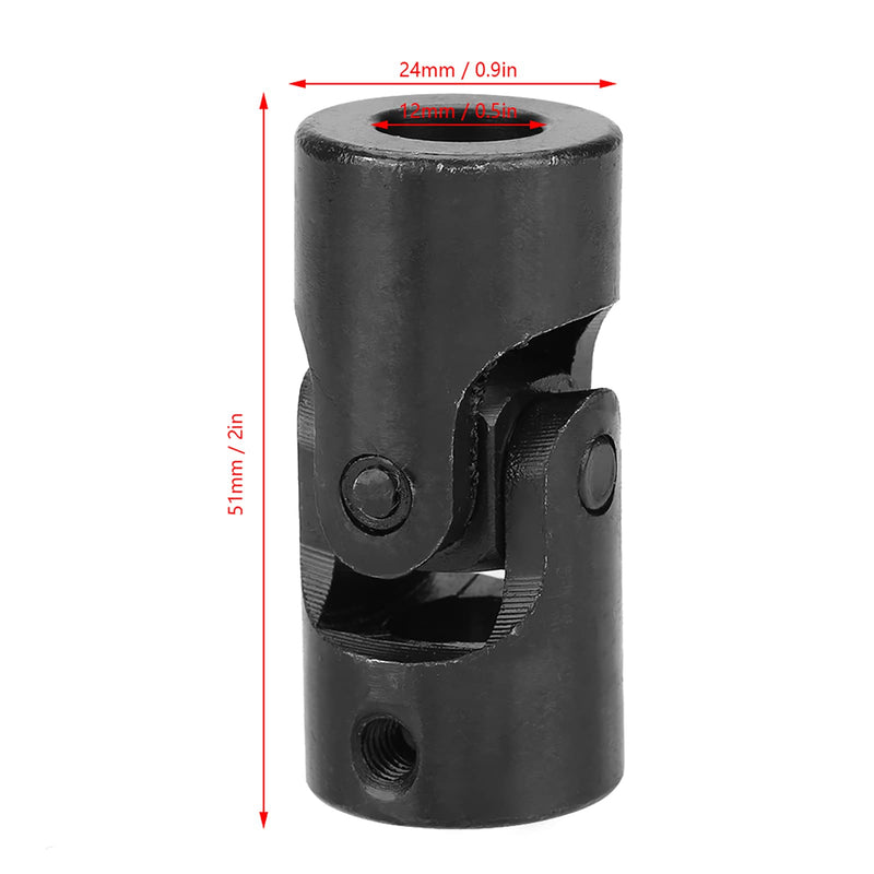 Universal Joint, Pack of 2 Black Metal Shaft Coupling Motor Connector DIY Steering Universal Joint with Screws Replacement for Connecting Model Cars Model Ships Robots, 12 * 24 * 51mm