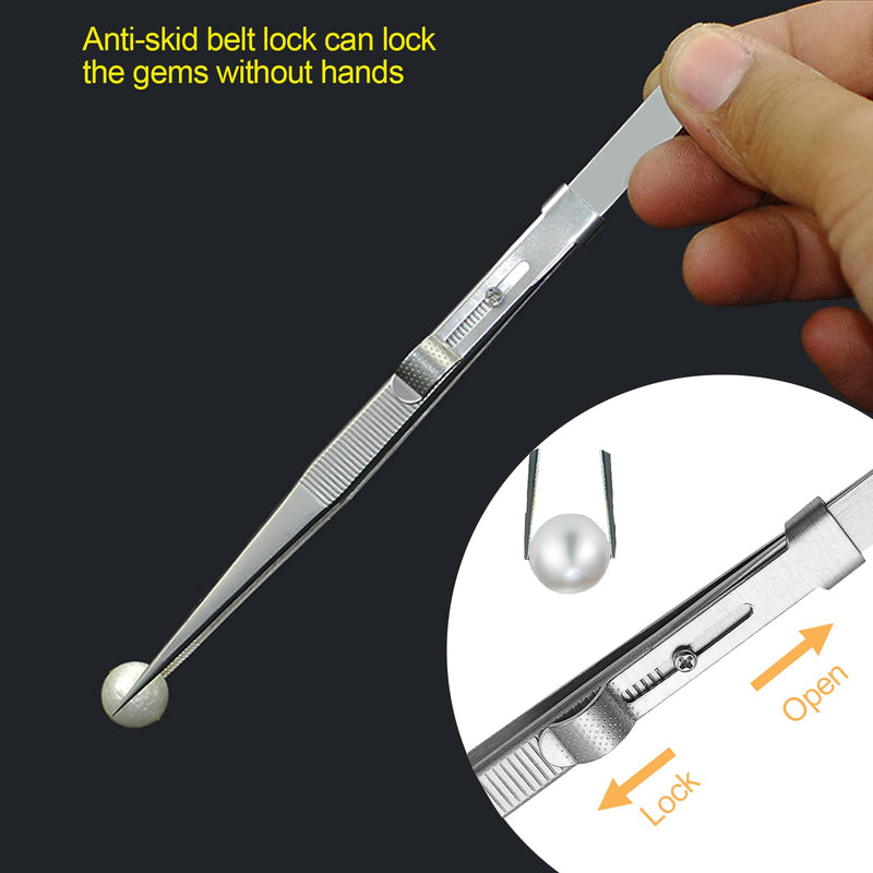 3 Pack Diamond Holder Pick up Tool Stainless Steel Tweezers Diamond Claw Tweezers Parts Beads Diamond Gems Prong Tweezer Grabber Stone Jewelry Locking Tweezers Claw and Tweezers