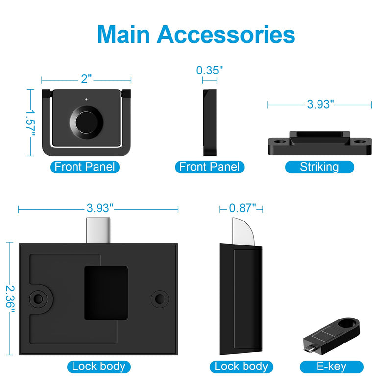 Handle-Style Fingerprint Cabinet Lock, Smart Biometric, Matte Black, Waterproof F053