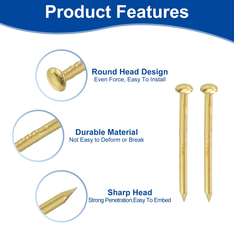 uxcell 100Pcs Small Hardware Nails, 1.5 x 25mm Brass Round Head Nail Common Finishing Nail for Household Woodworking Picture Hanging DIY Projects, Gold