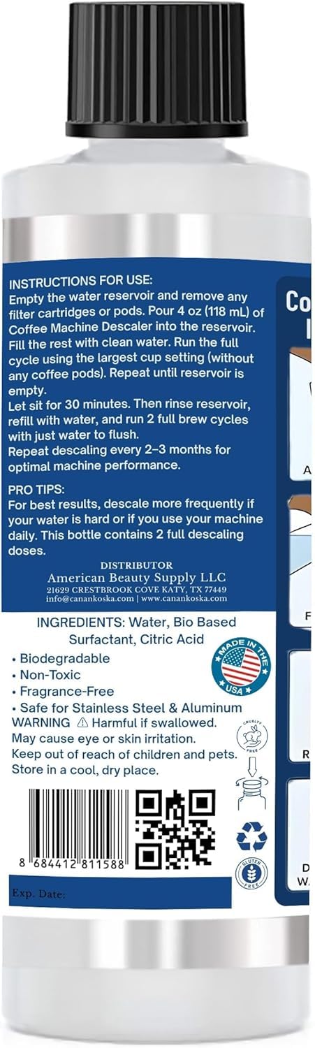 Coffee Machine Descaler 8 oz – Universal Descaling Solution for All Coffee Makers Drip Machines – Removes Limescale Calcium Buildup – 2 Uses (1, 8 Fl Oz (Pack of 1)) 8 Fl Oz (Pack of 1)