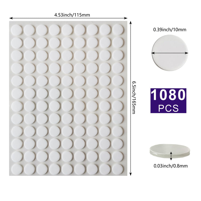 1080 Pcs (0.39") Sticky Tack Double Sided Adhesive Dots Round Putty Clear Stickers No Trace Sticky Putty Removable Waterproof Small Stickers for Festival Decoration 10mm Sticky Dot 0.39'' 1080