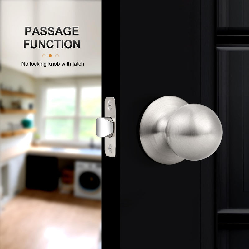 Probrico Interior Passage Door Knobs 3 Pack, Unique Classic Closet/Hallway Door Handles, Brushed Nickel Finish Door Knob Without Key