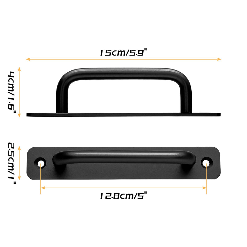 Piutouyar 2 Pack Aluminum Alloy Sliding Barn Door Handle, 128mm / 5 Inch Hole Center Gate Door Handle, Closet Door Pulls with Plate for Kitchen, Cabinet, Bathroom, Closet, 5.9 Inch Long（Black） Black-5.9"