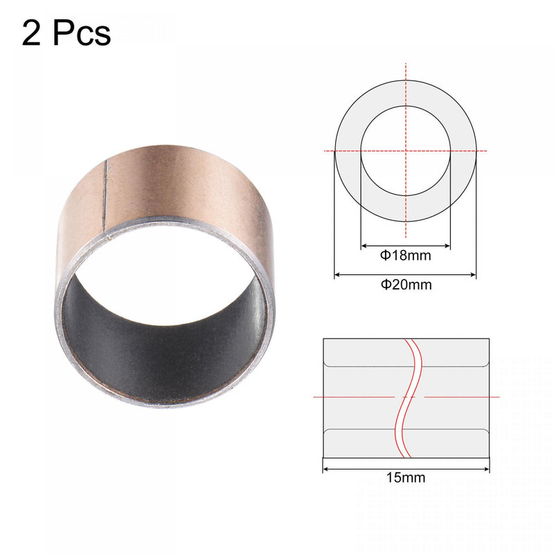 uxcell Sleeve Bearing 18mm Bore 20mm OD 15mm Length Plain Bearings Wrapped Oilless Bushings 2pcs 18x20x15mm