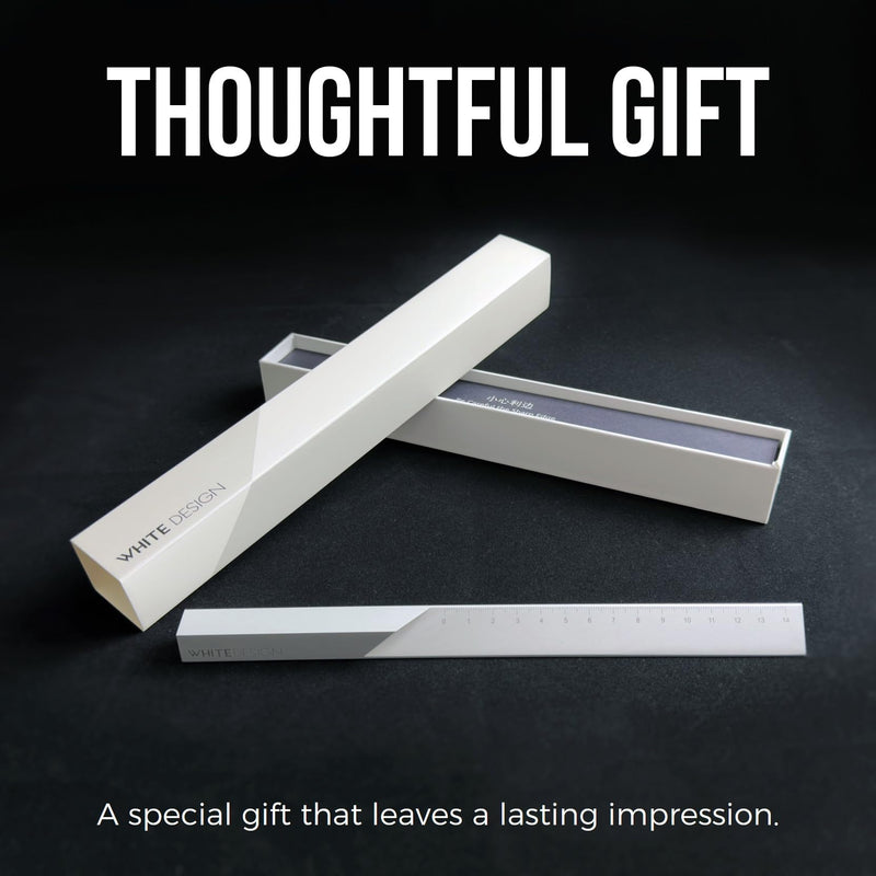 Gift Boxed Modern Minimalist Metal Ruler, High-end Desk Sculpture with Geometric Profile, Precision Measuring & Paperweight Tool, Elegant Gift for Architects, Designers & Creatives