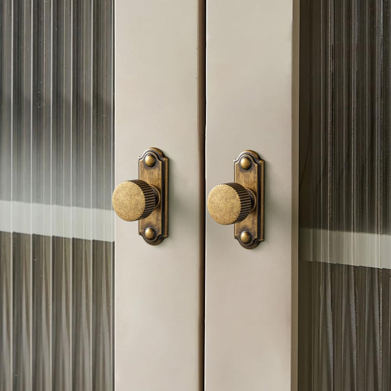 Goo-Ki Antique Brass Zinc Alloy Cabinet Knob with Backplate - Single Hole Center Cabinet Pull Hardware for Bedroom, Kitchen, 2 Pack（9596-C）