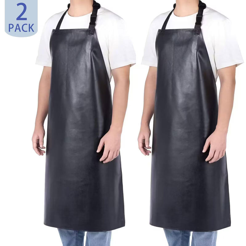 Homsolver 2 Pack Waterproof Rubber Vinyl Apron for Unisex Adult, Lightweight Chemical Resistant Industrial Work Apron Black Aprons Without Pockets
