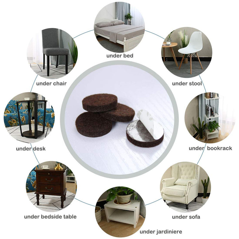 uxcell 300pcs Furniture Felt Pads Round 3/4" Self-Stick Anti-Slip Scratch Resistant Pads for Cabinet Chair Feet Floor Protector Brown (Pack of 4) 300pcs,3/4" (Pack of 4)