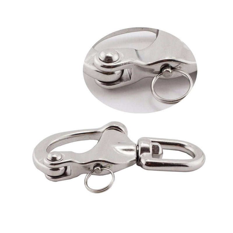 2/4 PCS Heavy Duty Marine 316 Stainless Steel Fixed Snap Shackle Quick Connect Shackle Snap Hook Rigging for Sailboat Yacht (2Packs, Overall Length:87mm) 2Packs