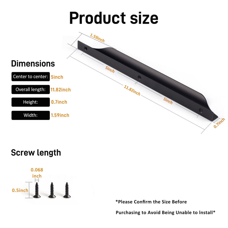 Satanga Edge Finger Pulls for Cabinet Kitchen Drawer knobs Low Profile Door Dresser Bathroom Long Cupboard Furniture Handles Aluminum 6 Pack Matte Black 7.87" Easy Installation