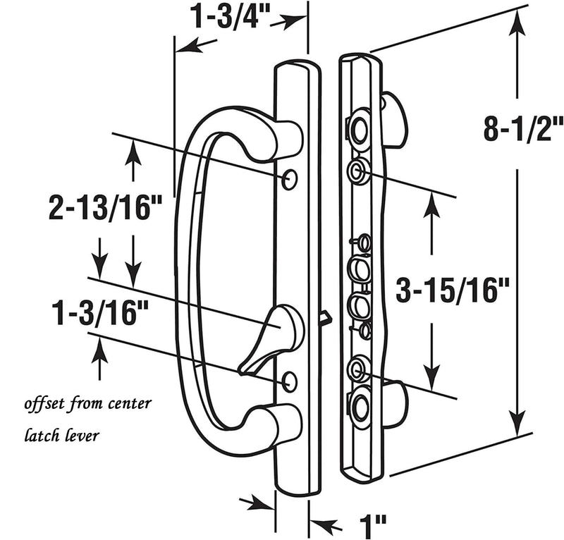 Keyed Sliding Patio Door Handle Replacement with Zinc Diecast I/E Pulls, Offset Thumbturn - Fits 1-3/8" to 2-1/4" Thick Door, 3-15/16" Hole Spacing, Non-Handed, with Mortise Lock + Keeper 3-15/16" Offset White Keyed