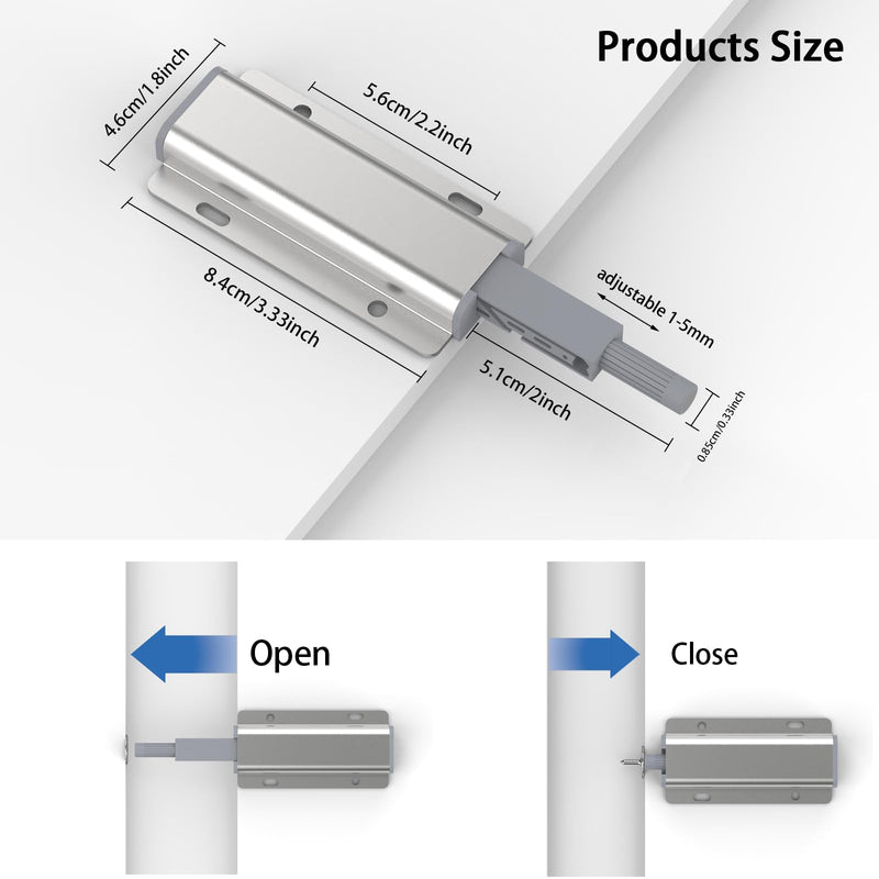 Push to Open Door Latch for Cabinet Door 2 Pack Magnetic Push Latches,Heavy Duty Touch Latch Hardware for Magnetic Touch Latches for Cabinet Drawer Wardrobe Kitchen Door silvery