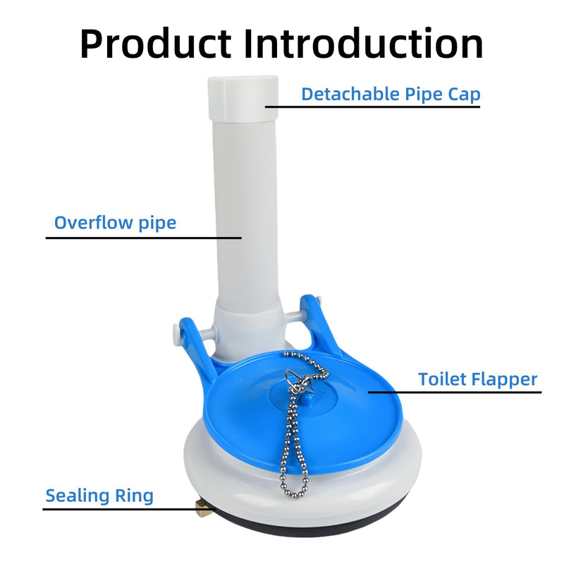 Toilet Flush Valve Assembly, 3 Inch, Compatible with One - Piece Toilets -WC Tank Repair and Replacement Part Featuring Chain and Flapper Blue/White