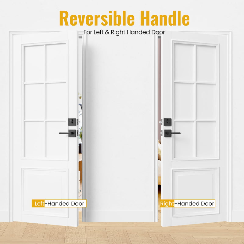 HOSOM Entry Door Handle and Single Cylinder Deadbolt Front Door Lock Set, Keyed Alike Heavy Duty Exterior Door Lock Set, Door Lever with Lock & Keys for Office, Reversible Matte Black