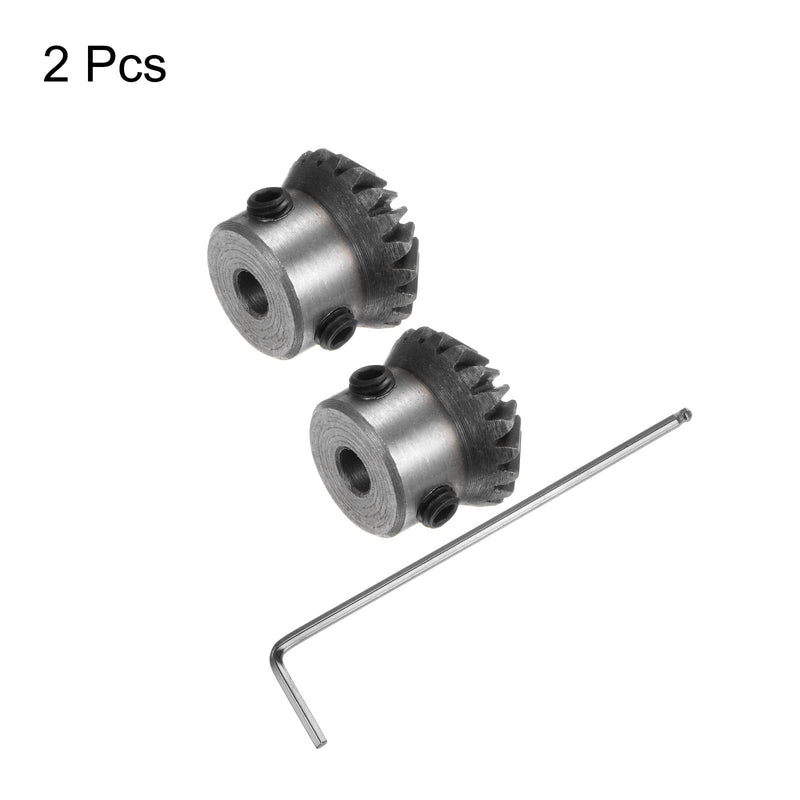 HARFINGTON 2pcs Bevel Gear 1M 20 Teeth 5mm Shaft Hole 1:1 Tapered Bevel Pinion Gear 45# Steel 1 Module 90 Degree Steering Gear with M5 Fixing Hole, for Hardware Mechanical Rotation