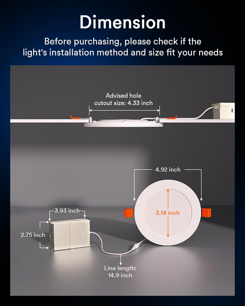 Lumary Smart Recessed Lighting Pro 4 Inch with RGB/Night Ring, 780LM 1Pack | Supports Lumary Dimmer Switch, BT Remote Control, Work with Alexa & Google Assistant, ETL, for Living Room, Bedroom, Kitchen White 4Inch 1 Pack