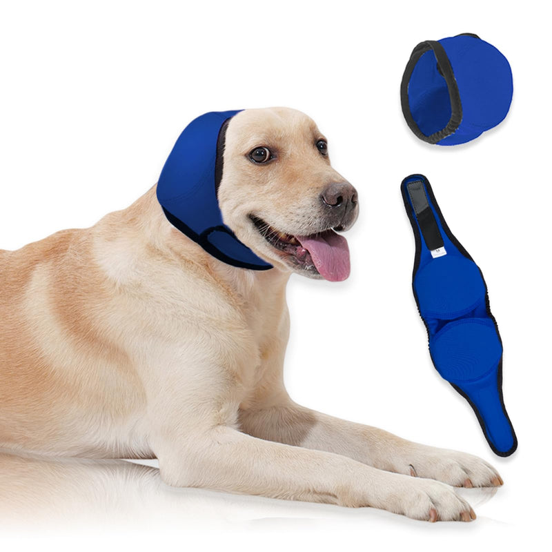 Dog Ear Covers,Dog Ear Muffs Noise Protection,No Flap Ear Wrap for Dogs Hematoma Recovery,Adjustable Calming Hoodie Shower Cap for Grooming,Bathing,Swimming & Anxiety Relief(Blue,L) A-Blue L