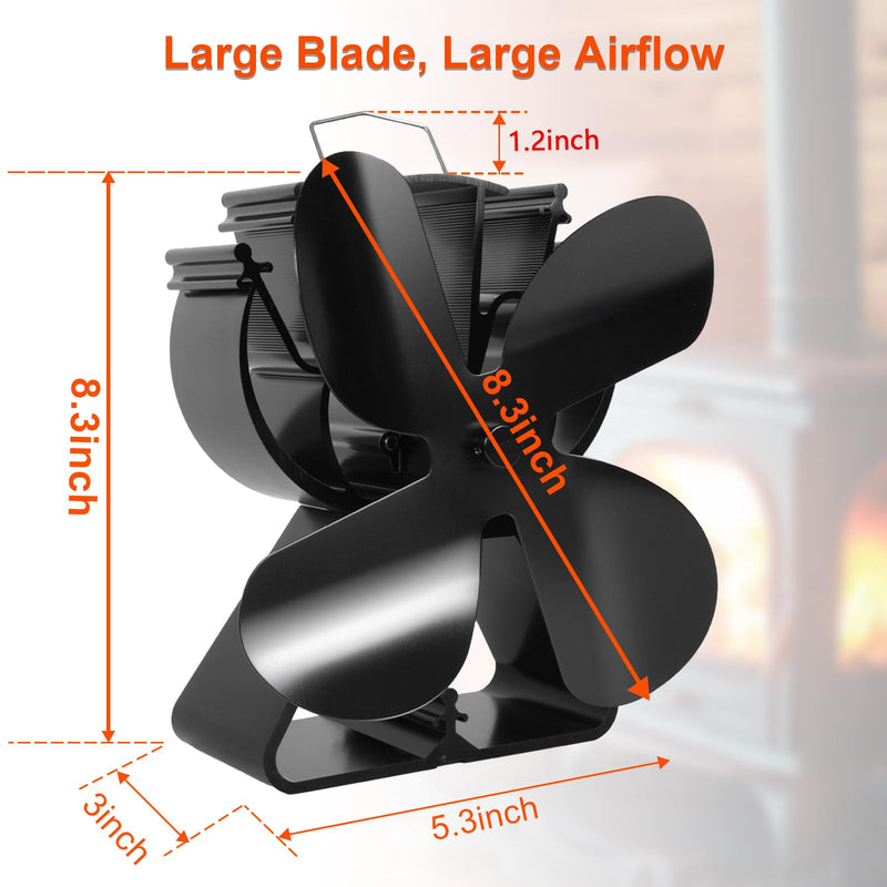 VODA Wood Stove Fan Heat Powered Fireplace Fan No Electric, Heat Activated Thermal Fan for Wood Burning Stove/Log Burner, Fireplace Accessories XX Large
