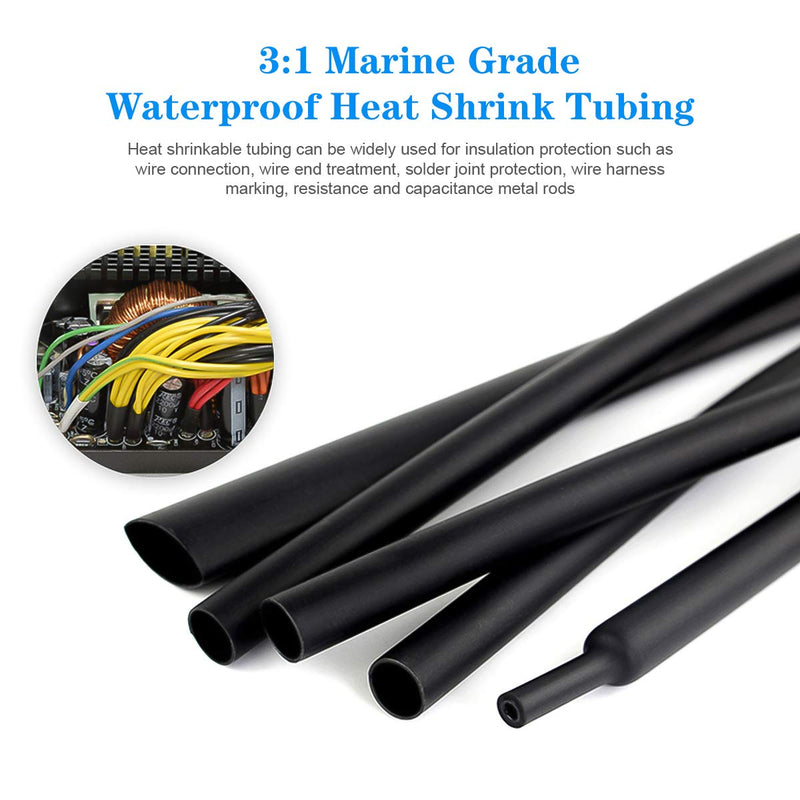 20 Ft 3/8" (Diameter) Dual Wall Black Heat Shrink Tubing 3:1, Each 1 Ft Long, 20 PCS,No Wrinkle Electrical Shrink Tube for Wires,Marine Grade Shrink Tube with Adhesive Lined Waterproof 20 Ft in Total 9.5mm(3/8")-20FT Black