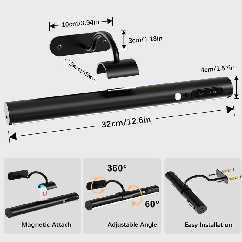 Hapfish Motion Sensor Battery Operated Wall Sconce, Wireless Picture Lights for Wall, Rechargeable Magnetic Art Lighting with Remote Control, Battery Picture Light for Poster Dartboard Mirror - Black Motion Sensor Black