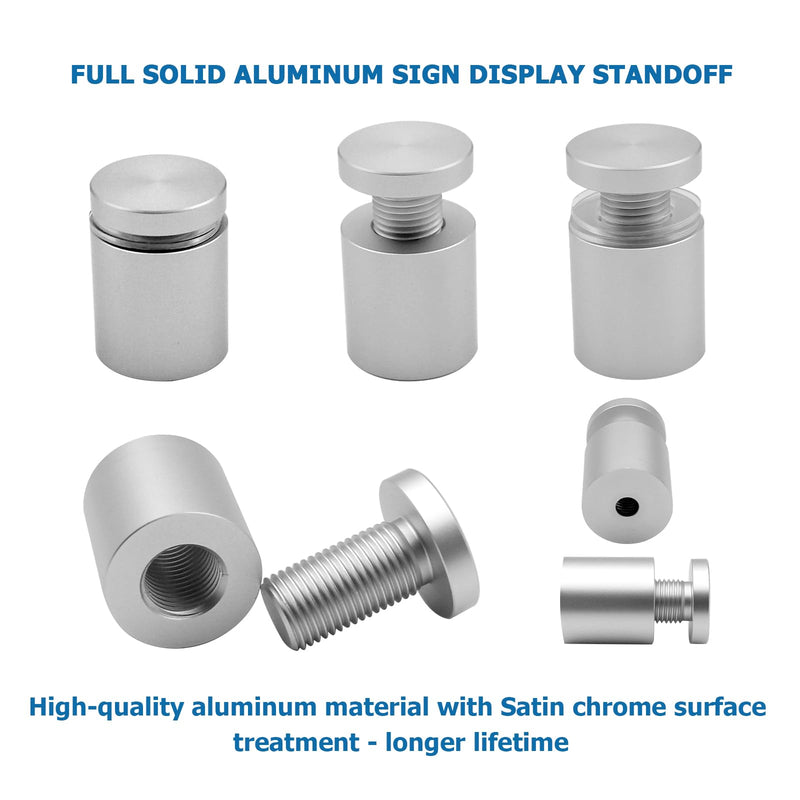 3/4 in. x 3/4 in. Solid Aluminum sign standoffs advertising screws fixings wall mounts support bolts for acrylic frame picture billboard glass posters signs display 12PCS (Satin chrome anodized) Satin chrome anodized