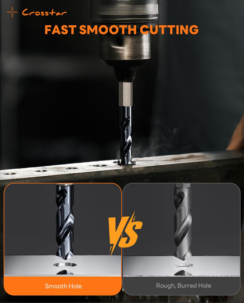 Crosstar 2PCS 1/2” Stubby Drill Bit Set, M35 Cobalt Short Drill Bits with TiAlN Coating for Stainless Steel & Hard Metals, Suitable For Metalworking, DIY Projects, Hard Materials, Professional Use 2PCS 1/2"