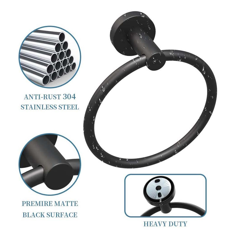 3 Pieces Bathroom Kit Accessories Set Restroom Towel Holder Toilet Paper Holder and Hook Set SUS 304 Stainless Steel Bathroom Hardware Set (Matte Black)